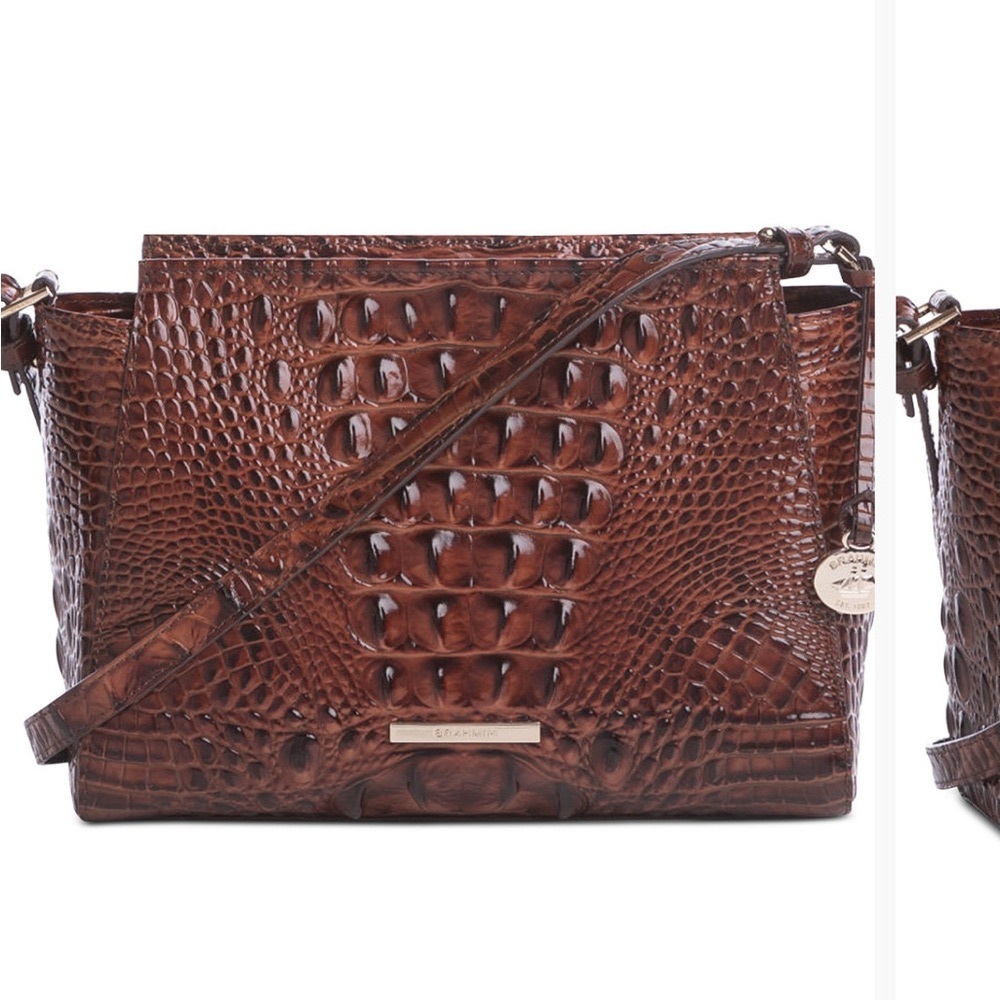 Brahmin Hillary Crocodile-Embossed Crossbody Bag in Pecan